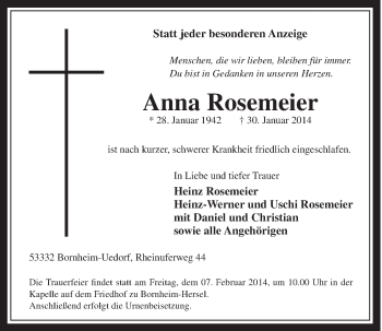 Anzeige von Anna Rosemeier von  Schaufenster/Blickpunkt 