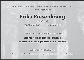 Anzeige von Erika Riesenkönig von  Blickpunkt Euskirchen 