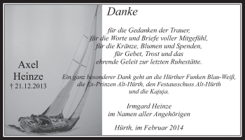 Anzeige von Axel Heinze von  Wochenende 