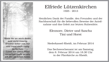 Anzeige von Elfriede Lützenkirchen von  Extra Blatt 