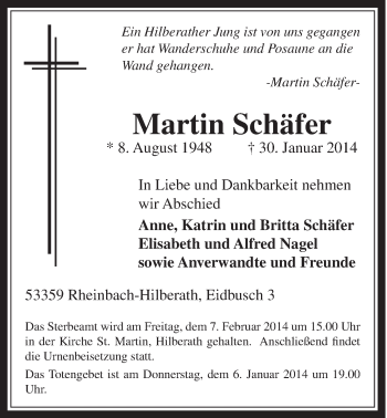 Anzeige von Martin Schäfer von  Schaufenster/Blickpunkt 