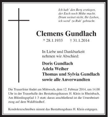 Anzeige von Clemens Gundlach von  Schaufenster/Blickpunkt 