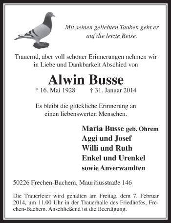 Anzeige von Alwin Busse von  Wochenende 