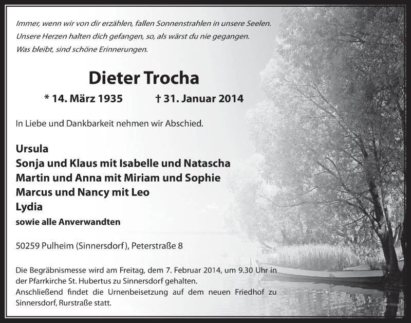  Traueranzeige für Dieter Trocha vom 05.02.2014 aus  Wochenende 