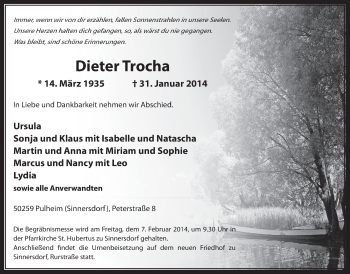 Anzeige von Dieter Trocha von  Wochenende 