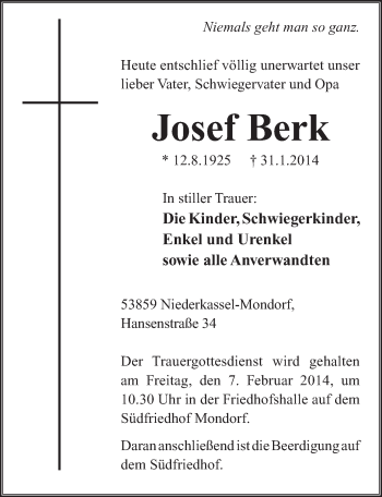 Anzeige von Josef Berk von  Extra Blatt 