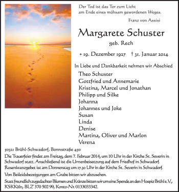 Anzeige von Margarete Schuster von  Schlossbote/Werbekurier 