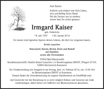 Anzeige von Irmgard Kaiser von  Blickpunkt Euskirchen 
