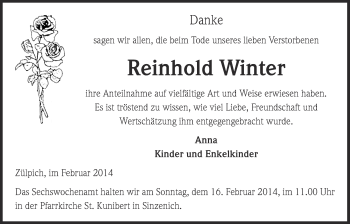 Anzeige von Reinhold Winter von  Blickpunkt Euskirchen 