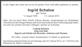 Anzeige von Ingrid Schalow von  Werbepost 