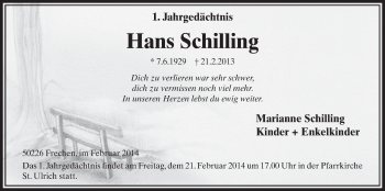 Anzeige von Hans Schilling von  Sonntags-Post 