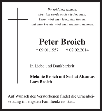 Anzeige von Peter Broich von  Werbepost 