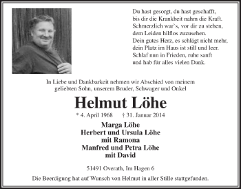Anzeige von Helmut Löhe von  Bergisches Handelsblatt 