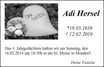 Anzeige von Adi Hersel von  Extra Blatt 