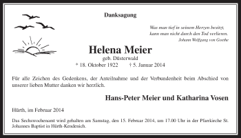 Anzeige von Helena Meier von  Wochenende 