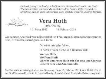 Anzeige von Vera Huth von  Werbepost 