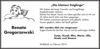 Anzeige von Renate Gregorzewski von  Lokalanzeiger 