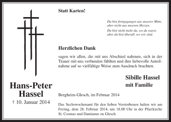 Anzeige von Hans-Peter Hassel von  Werbepost 
