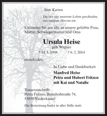 Anzeige von Ursula Heise von  Extra Blatt 