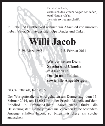 Anzeige von Willi Jacob von  Werbepost 