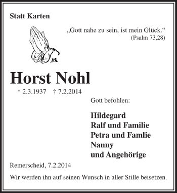 Anzeige von Horst Nohl von  Anzeigen Echo 