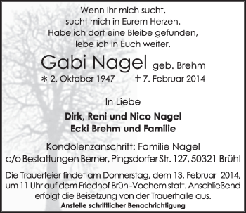 Anzeige von Gabi Nagel von  Schlossbote/Werbekurier 