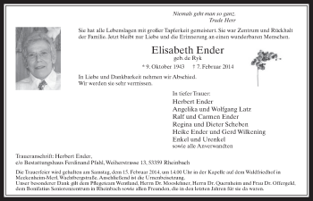 Anzeige von Elisabeth Ender von  Schaufenster/Blickpunkt 