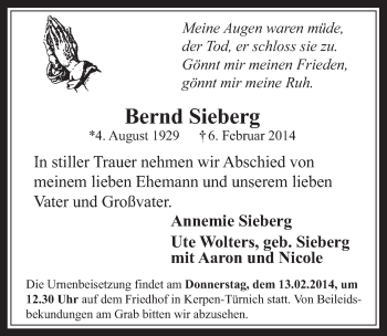 Anzeige von Bernd Sieberg von  Werbepost 