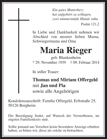 Anzeige von Maria Rieger von  Werbepost 