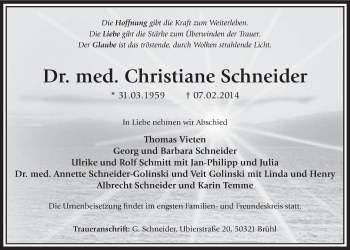 Anzeige von Christiane Schneider von  Schlossbote/Werbekurier 