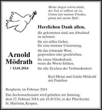 Anzeige von Arnold Mödrath von  Sonntags-Post 