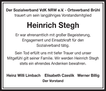 Anzeige von Heinrich Stegh von  Schlossbote/Werbekurier 