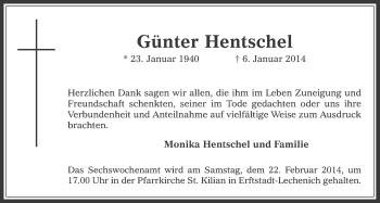 Anzeige von Günter Hentschel von  Werbepost 