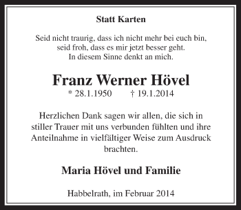 Anzeige von Franz Werner Hövel von  Sonntags-Post 