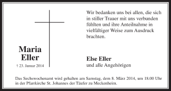 Anzeige von Maria Eller von  Schaufenster/Blickpunkt 