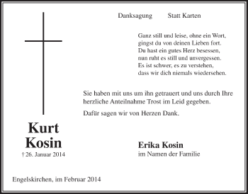 Anzeige von Kurt Kosin von  Anzeigen Echo 