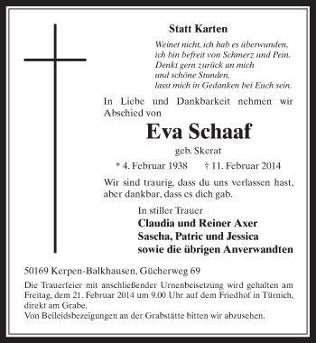 Anzeige von Eva Schaaf von  Werbepost 
