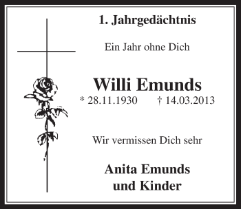 Anzeige von Willi Emunds von  Wochenende 