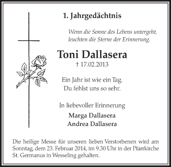 Anzeige von Toni Dallasera von  Schlossbote/Werbekurier 