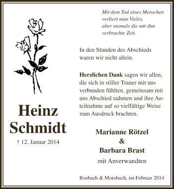 Anzeige von Heinz Schmidt von  Lokalanzeiger 