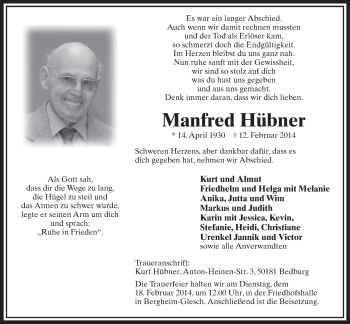 Anzeige von Manfred Hübner von  Sonntags-Post 