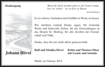 Anzeige von Johann Hövel von  Wochenende 