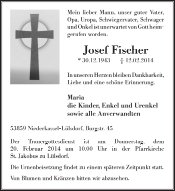 Anzeige von Josef Fischer von  Extra Blatt 