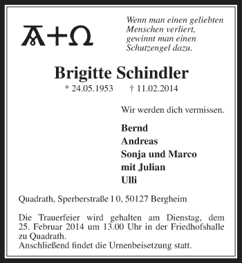 Anzeige von Brigitte Schindler von  Werbepost 