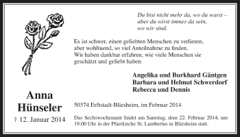 Anzeige von Anna Hünseler von  Werbepost 