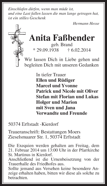 Anzeige von Anita Faßbender von  Werbepost 