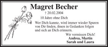 Anzeige von Magret Becher von  Lokalanzeiger 
