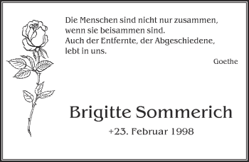 Anzeige von Brigitte Dick von  Kölner Wochenspiegel 