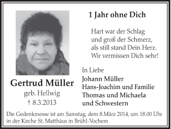 Anzeige von Gertrud Müller von  Schlossbote/Werbekurier 