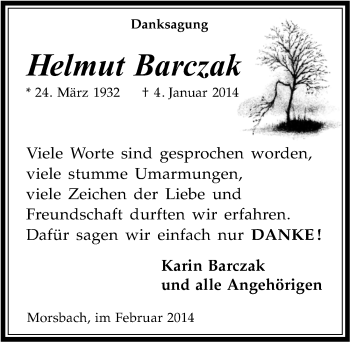 Anzeige von Helmut Barczak von  Lokalanzeiger 